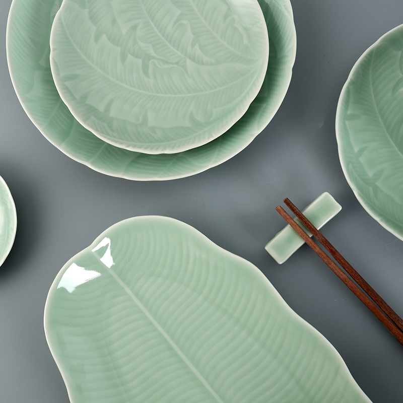 Longquan celadon banana creative Chinese ceramic dinnerware tableware dish disc plate dishes suit household