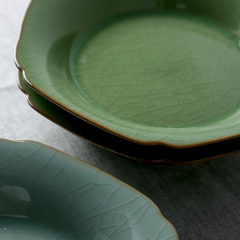 Longquan celadon dishes Chinese food dish soup plate ice crack household ceramics tableware elder brother up with irregular large plates