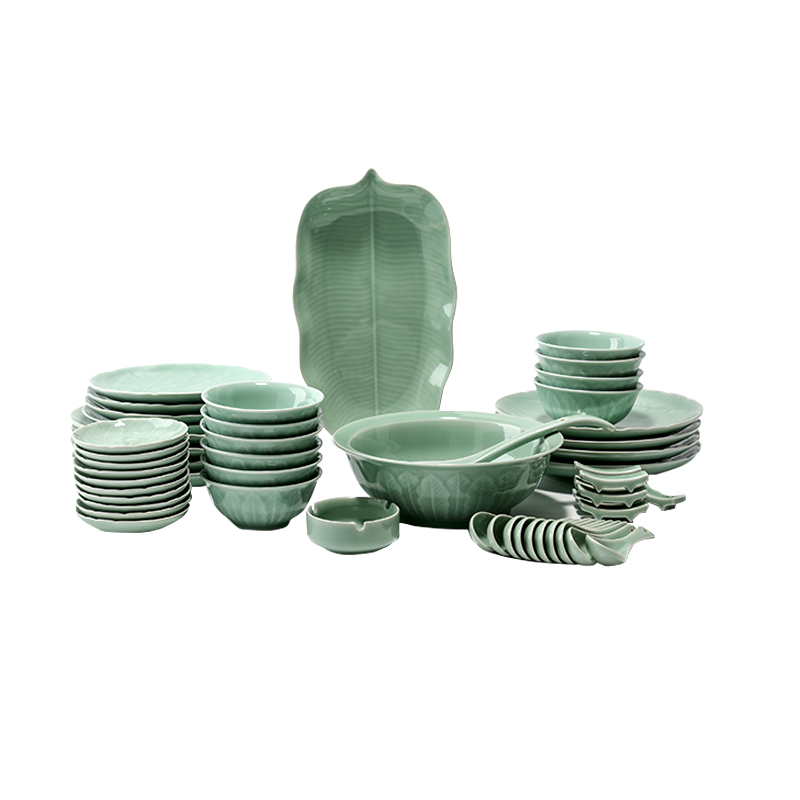 Longquan celadon banana creative Chinese ceramic dinnerware tableware dish disc plate dishes suit household