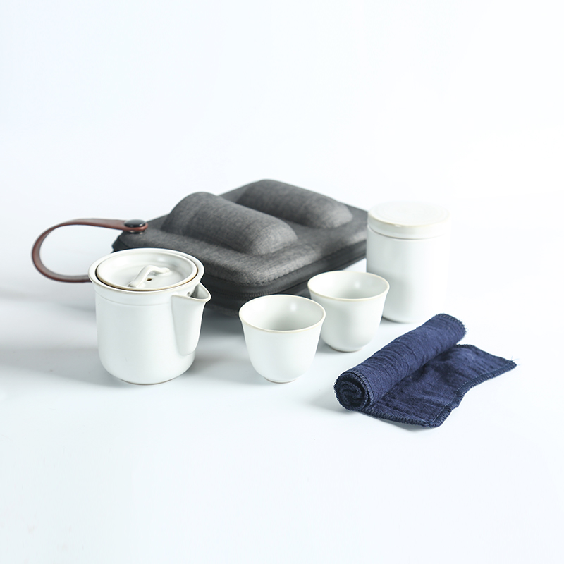 Travel tea set suit portable kung fu tea set single double the receive package crack glass ceramic Japanese contracted tea cups