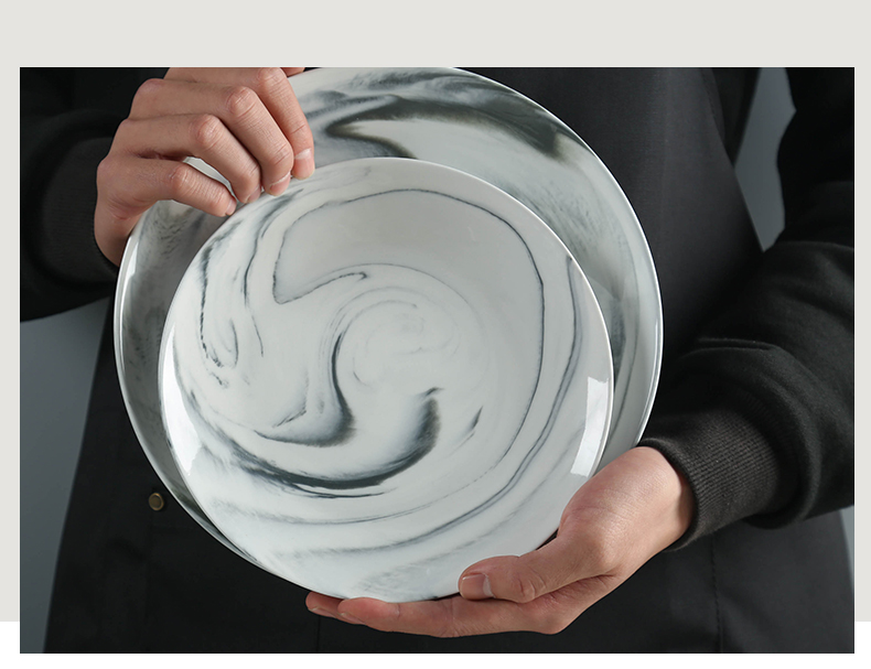 Creative the original marble grain ceramic household round dish dish plate ins Nordic style dinner plate