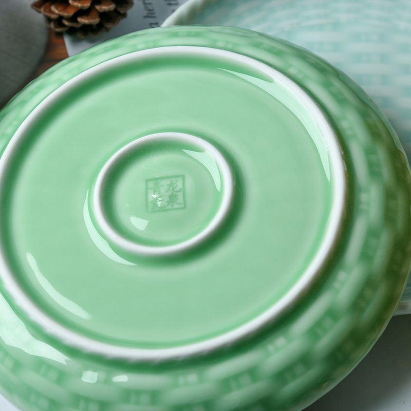 Longquan celadon plate household food dish Chinese ceramic tableware large breakfast tray was creative bamboo style dishes
