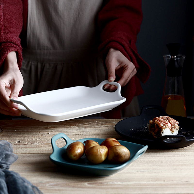 Nordic breakfast tray, contracted dessert baking dish home plate ears fish plate steak creative ceramic plate