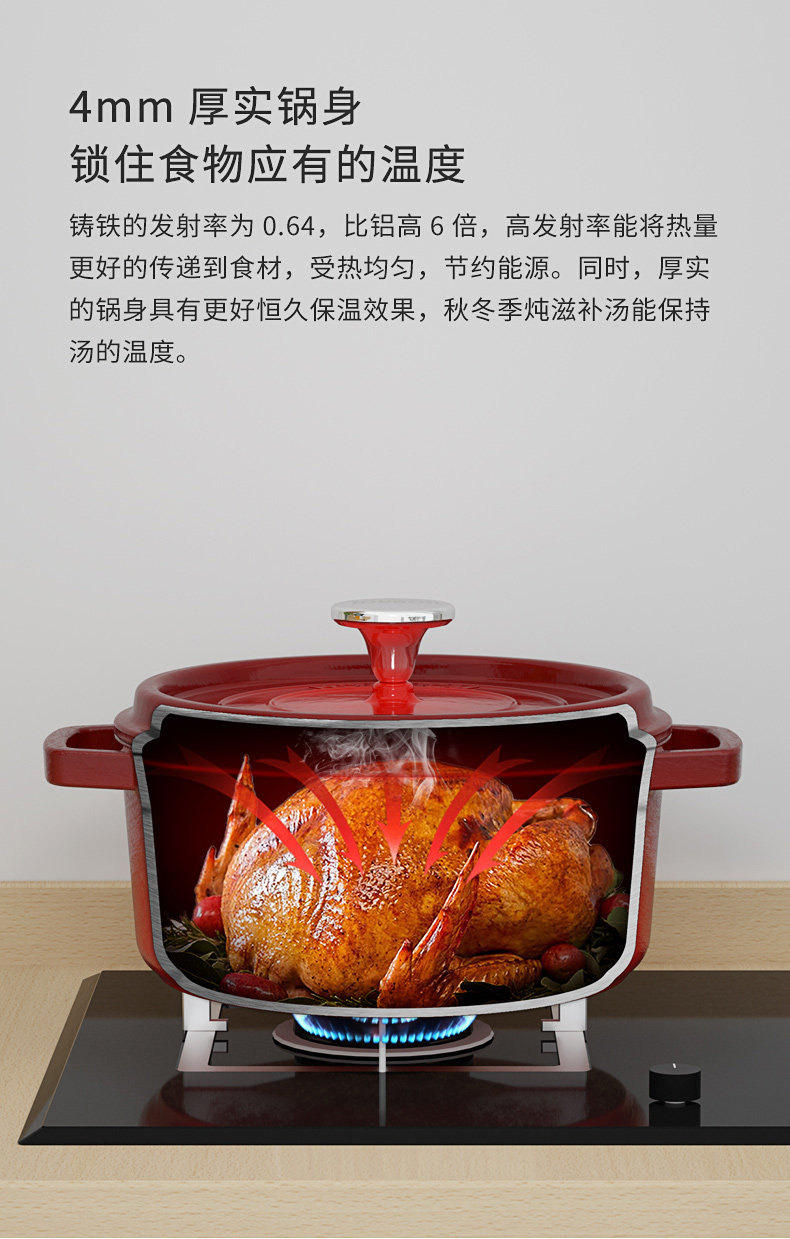 康巴赫 高颜值珐琅铸铁锅 24cm/4L 图7
