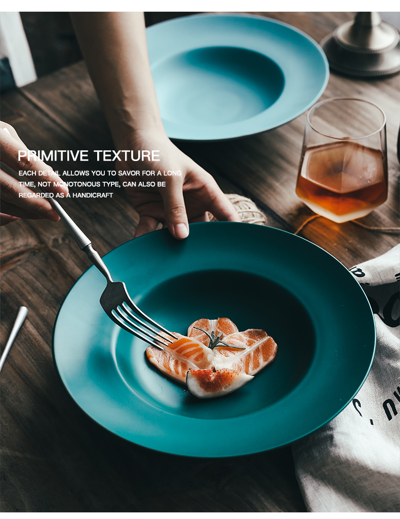 Ceramic LIDS, Nordic eat beefsteak pasta dish deep dish household food dish network HongCan plate of straw plate