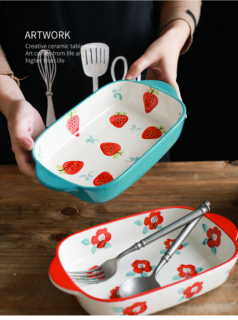 The Rural wind express little pure and fresh and candy colors with strawberry ceramic tableware girl heart home dinner plate soup bowl dish pan