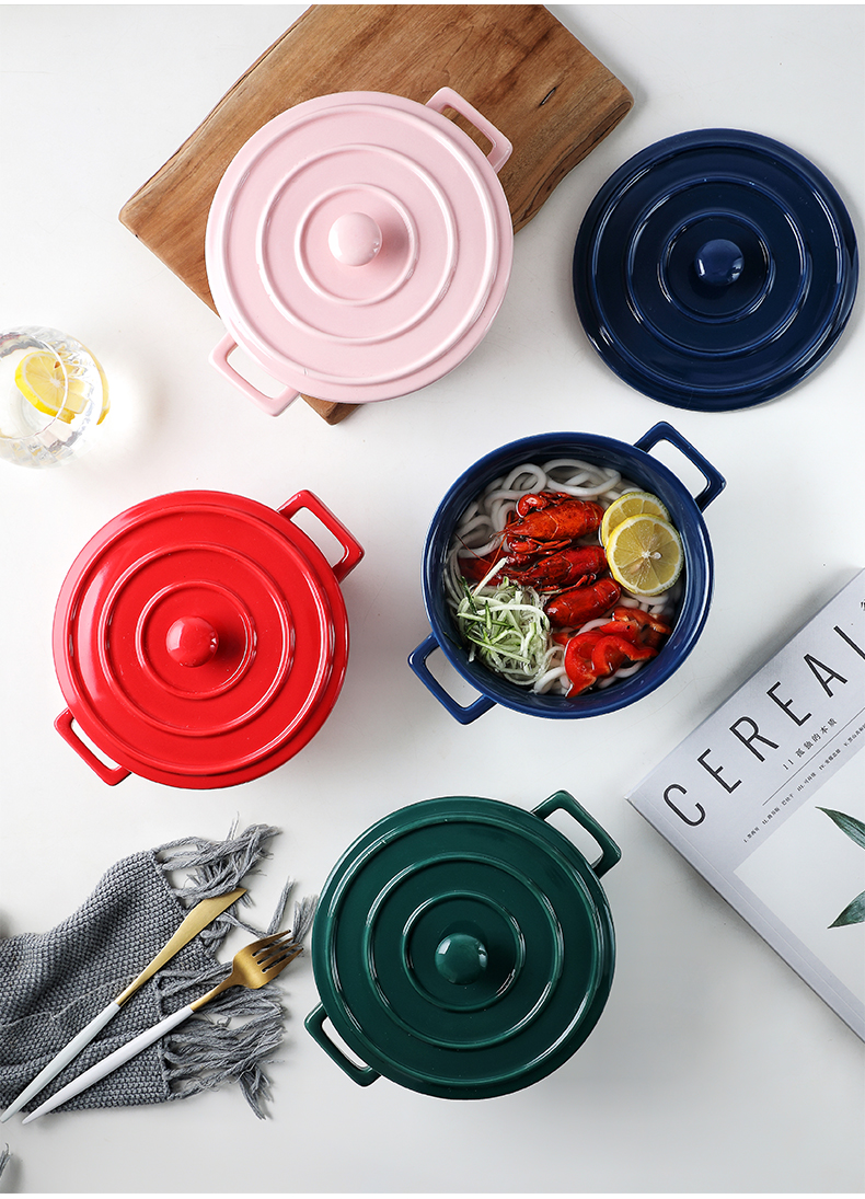 Ears with cover rainbow such use large la rainbow such use ceramic bowl of soup bowl home baking bowl of noodles bowl