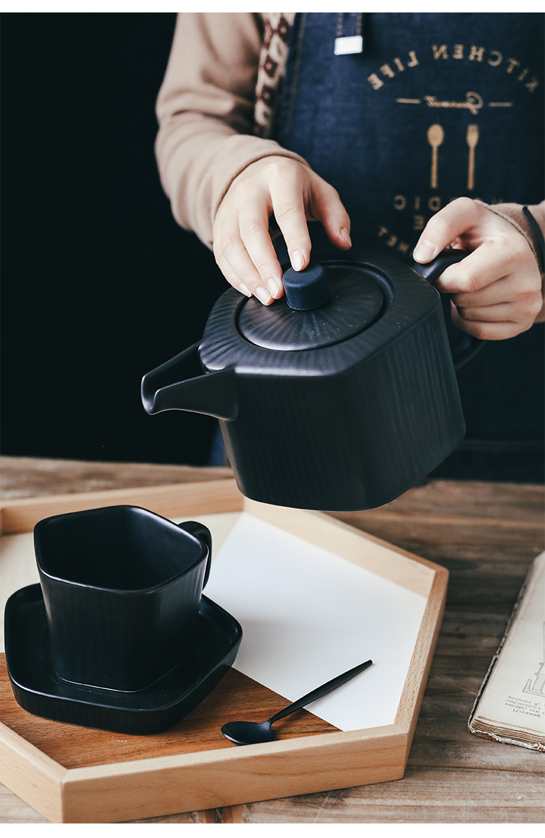Matte enrolled ceramic teapot Nordic tea cups and saucers household utensils kettle flower coffee pot, kettle large capacity