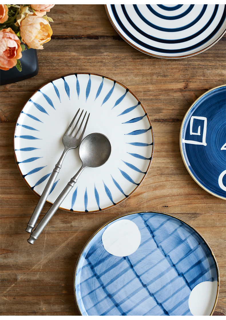 Hand - made ceramic creative steak dish network red sun type western art household food dish plate disc plate