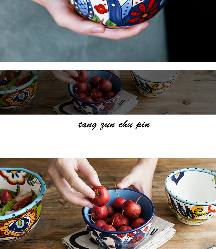 Nordic retro hand - made ceramic bowl Bohemia abnormity bowl of soup bowl of fruit salad breakfast cereal bowl