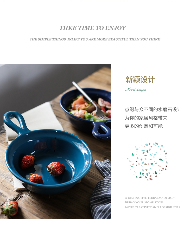 Jingdezhen ceramic creative with handle for job home fruit salad bowl with a pull roasted bowl rainbow such use large soup bowl