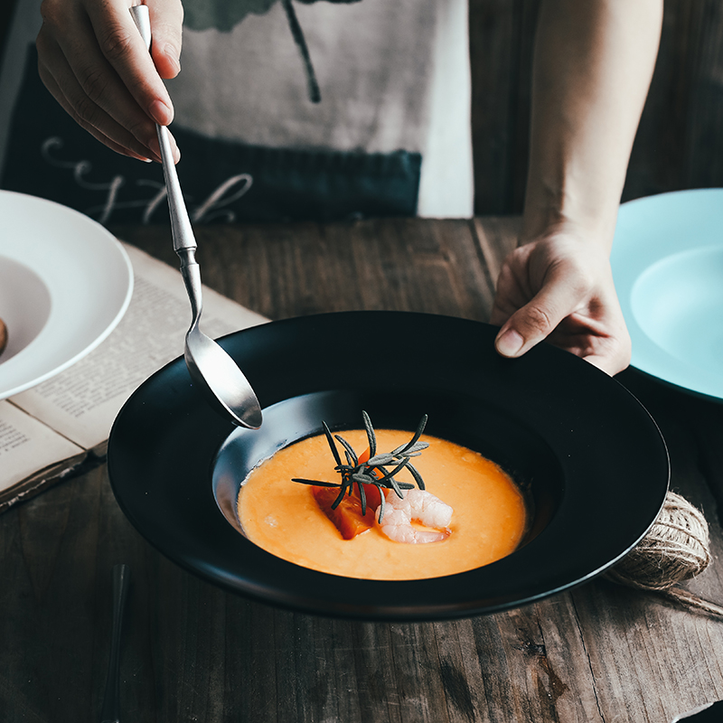 Ceramic LIDS, Nordic eat beefsteak pasta dish deep dish household food dish network HongCan plate of straw plate