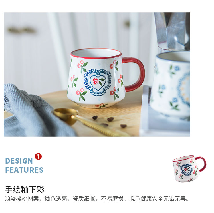 Hand - made cherry ceramic mugs, lovely ultimately responds cup home office cup Japanese breakfast cup of coffee cup