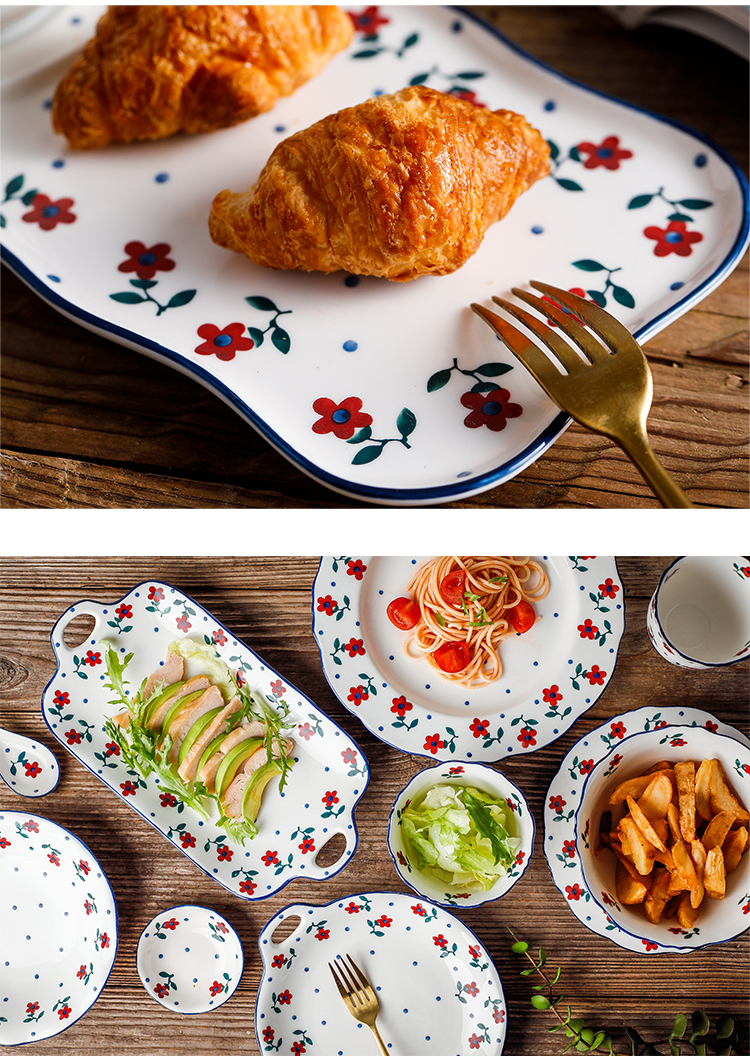 Rural wind small hand - made ceramic tableware household small bowl of porridge spoon keller 0 plate the bowl of soup bowl
