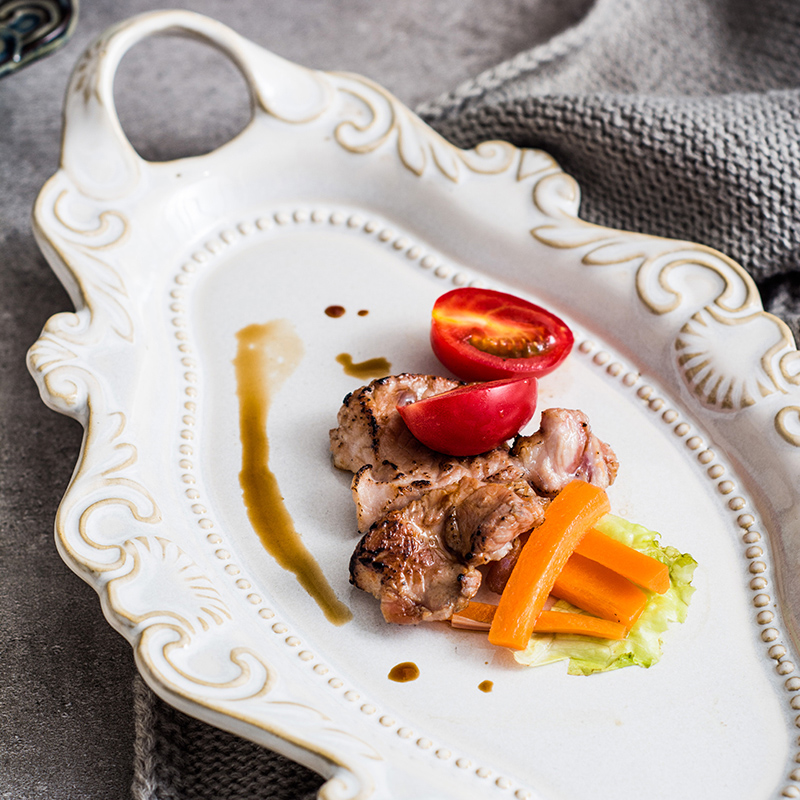 Northern wind restoring ancient ways ins embossed flat ins ceramic tableware soup plate household elliptical plate beefsteak plates