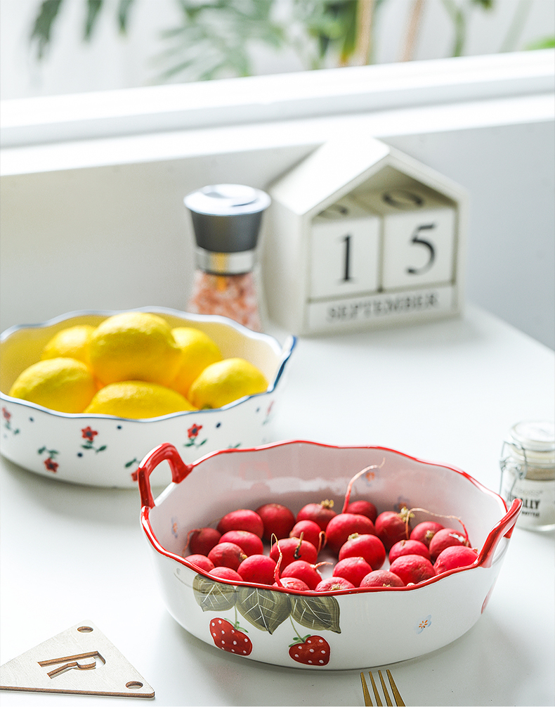 Northern wind ceramic pan baked FanPan oven available round strawberry ears set home baked baked dishes