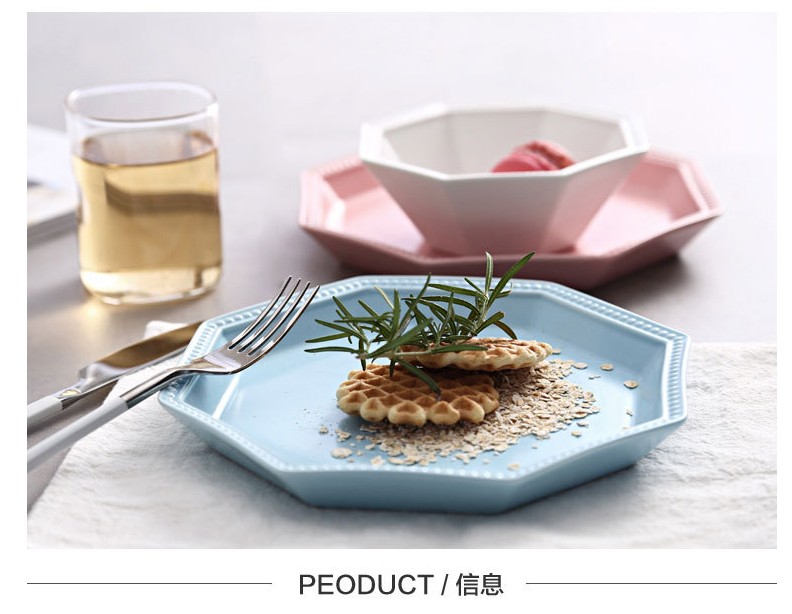 Ceramic octagon disc frosted dinner plate flat plate geometry dish plate dessert dish bowl of rice bowls dim sum dishes for breakfast