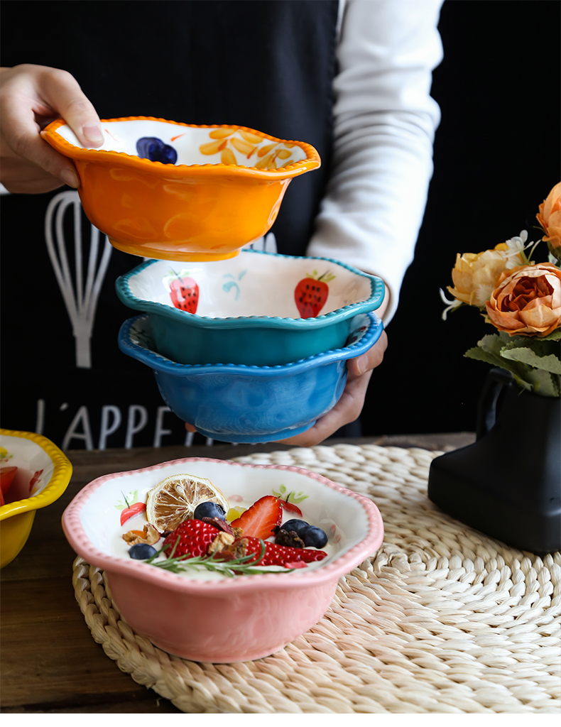 Northern wind ins hand - made lace ceramic bowl bowl noodles in soup bowl of microwave oven with lovely fruit salad bowl