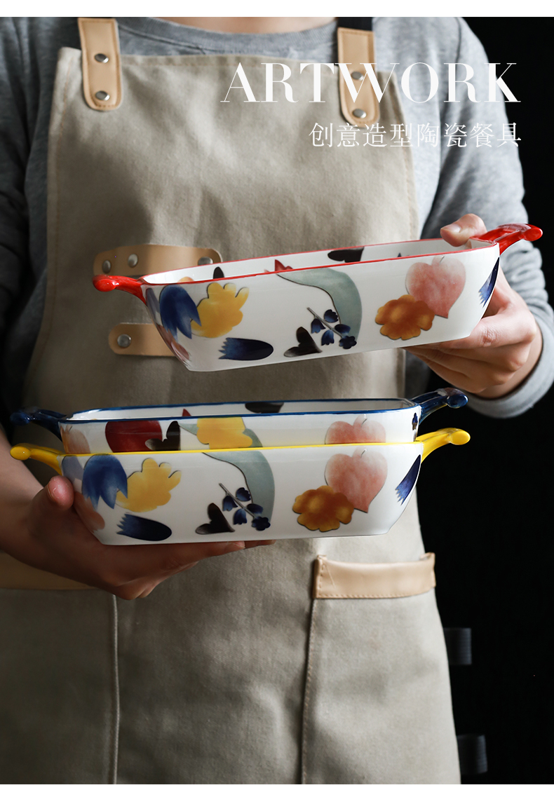Move ears hand lace pan household ceramics baked cheese baked bread and butter dish dish dish creative western food
