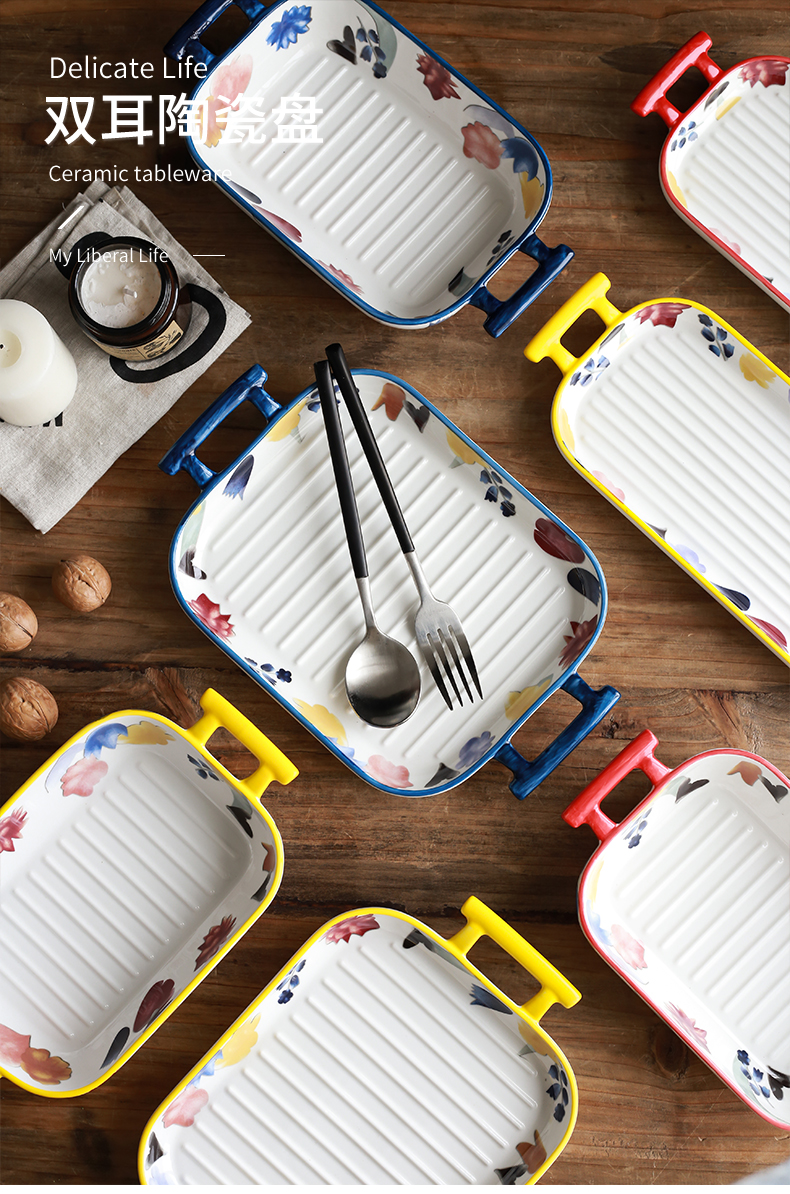Move ears hand lace pan household ceramics baked cheese baked bread and butter dish dish dish creative western food