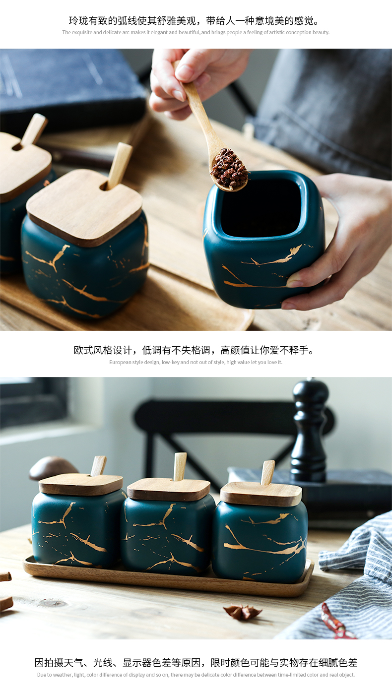 Nordic matte enrolled in marble ceramic sauce seasoning, cooking pot home box of kitchen seasoning spice bottles suit