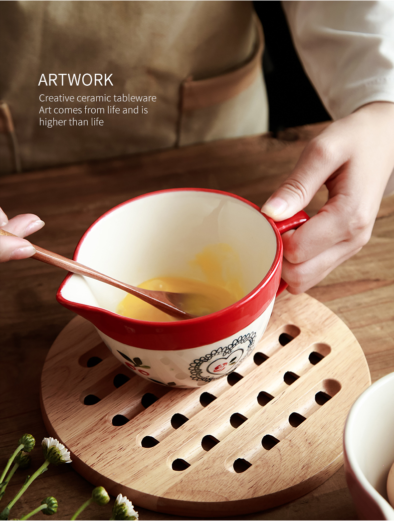 Web celebrity small ceramic bowl of egg bowl for adjustable batter drainage belt mixing bowl with the handle food bowl