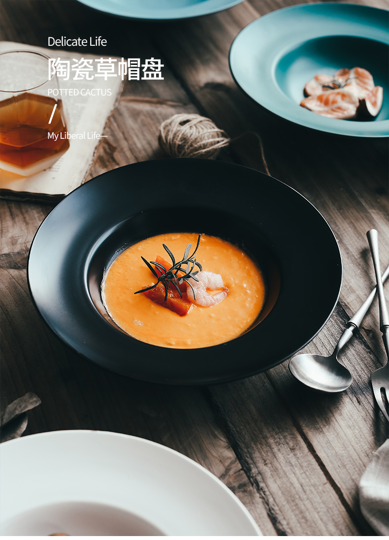 Ceramic LIDS, Nordic eat beefsteak pasta dish deep dish household food dish network HongCan plate of straw plate