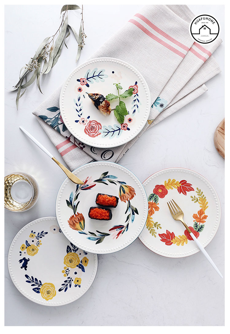 Creative European - style seasons bead edge plate of household ceramics pastry snack plate single I sitting room dessert plate