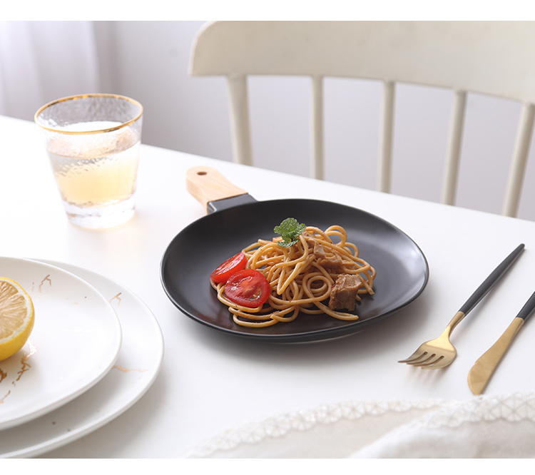 The Nordic tableware marble matte enrolled gold ceramic tableware with wood, ceramic disc steak plate western - style food plate of pasta dish