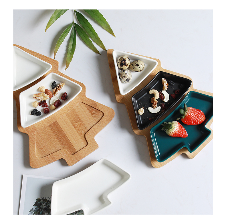 The Nordic idea bamboo tree fruit tray household trays ceramic snack plate of fruit salad plate snack plate