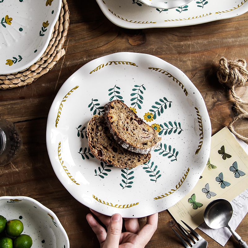 Creative glaze color hand - made floret tableware under Japanese original glaze ceramic pure and fresh and lovely lace plate rice rainbow such use