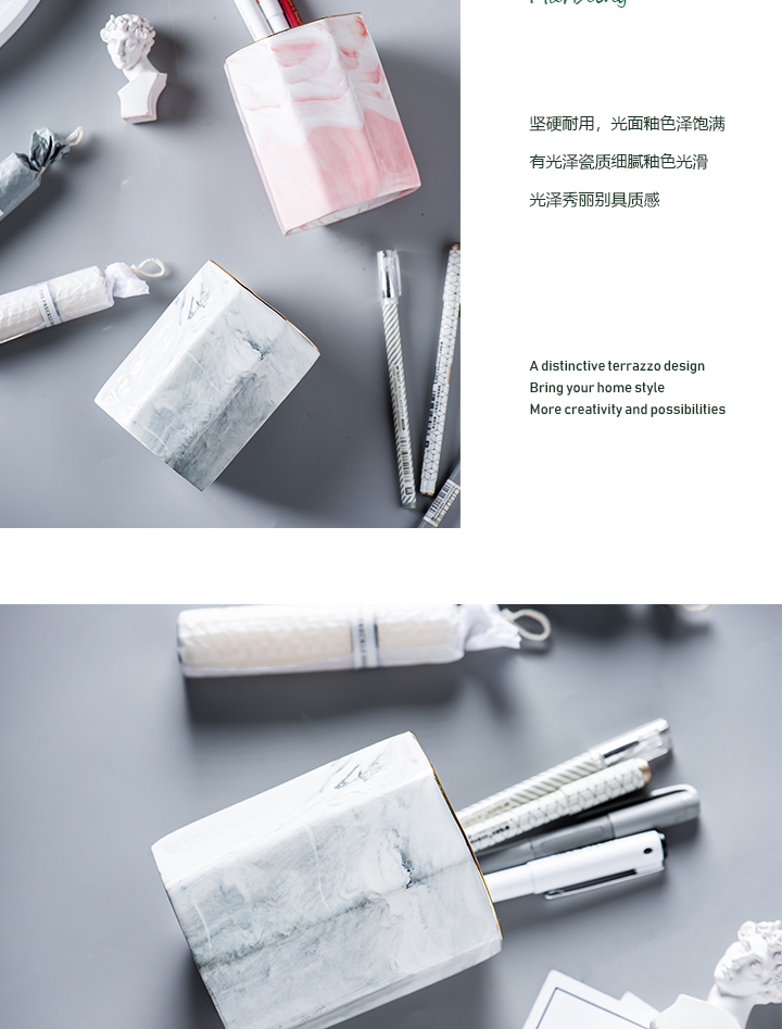 Geometric marble pen container barrels ceramic make - up brush cylinder brush barrels desktop eyeliner pencil receive a barrel