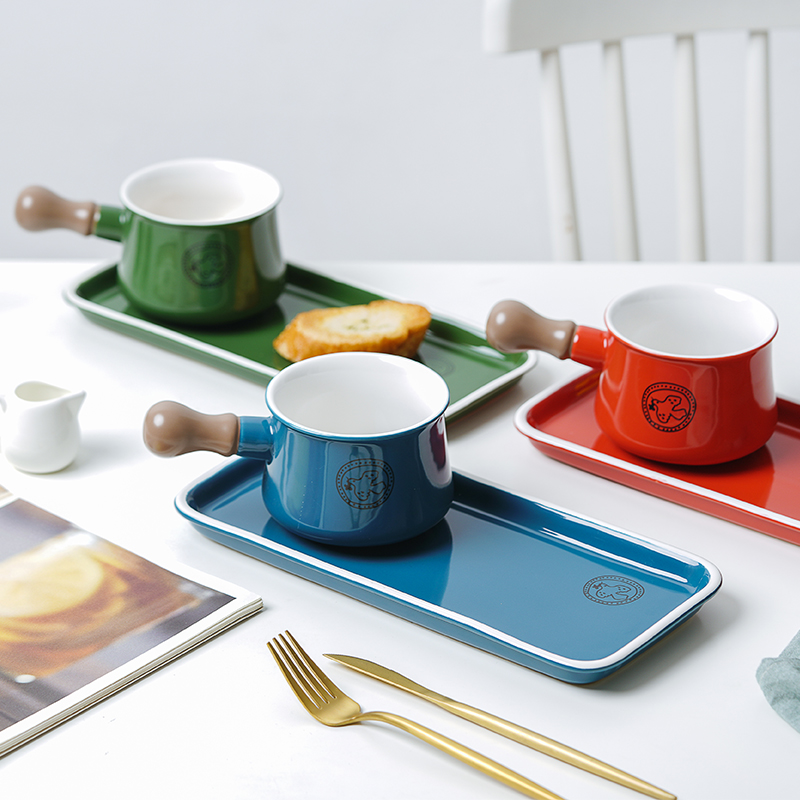 Breakfast with the handle creative dishes dishes suit household Nordic web celebrity ins wind express it in Japanese ceramics tableware
