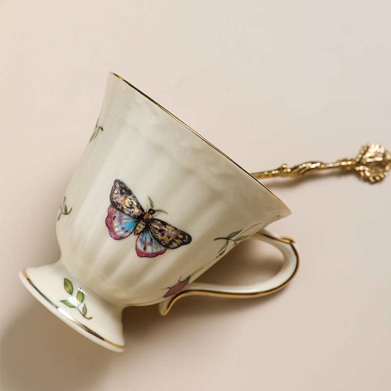 Ins butterfly coffee cups and saucers European household small exquisite key-2 luxury glass ceramic English afternoon tea tea set