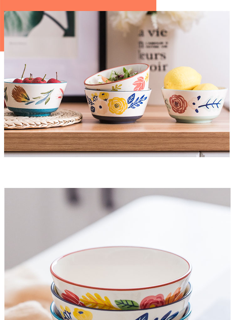 Four seasons flower series of northern wind household soup plate ceramic household of Chinese style originality of circular plates with the food dish deep dish