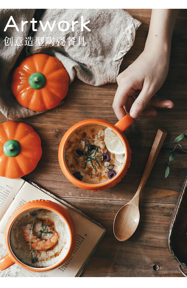 Lovely ceramic export pumpkin dessert soup cup cup with cover breakfast cup oats glass keller cup students