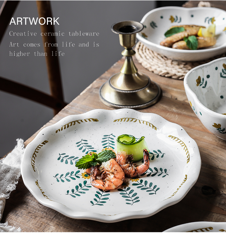 Creative glaze color hand - made floret tableware under Japanese original glaze ceramic pure and fresh and lovely lace plate rice rainbow such use