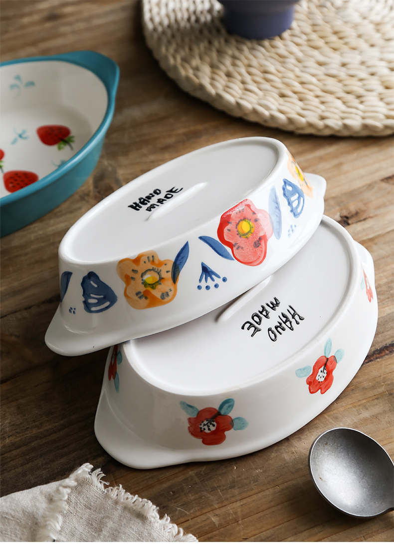 The Rural wind express little pure and fresh and candy colors with strawberry ceramic tableware girl heart home dinner plate soup bowl dish pan