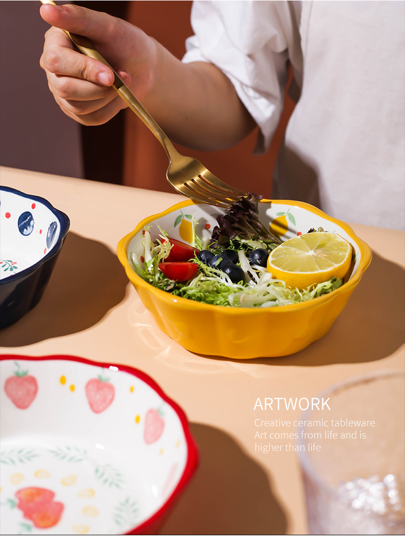 Japanese ceramics tableware, lovely fruit salad bowl ins creative web celebrity baked strawberry bowl bowl character rainbow such use