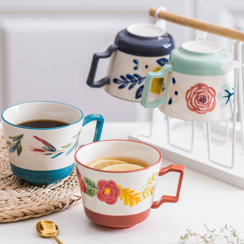 The Theme of the four seasons ceramic household ultimately responds a cup of tea cups of coffee mugs office cup creative hand - made picking cups