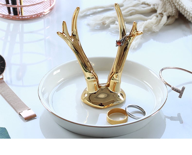The Jingdezhen ceramic golden fawn/foreign trade tail single unicorn jewellery set/ring of snack tray