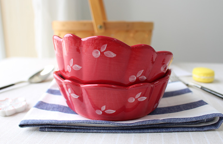 Jingdezhen retro hand - made ceramic cherry small bowl of salad bowl sauce bowl home baby to assist the food bowl of fruit bowl