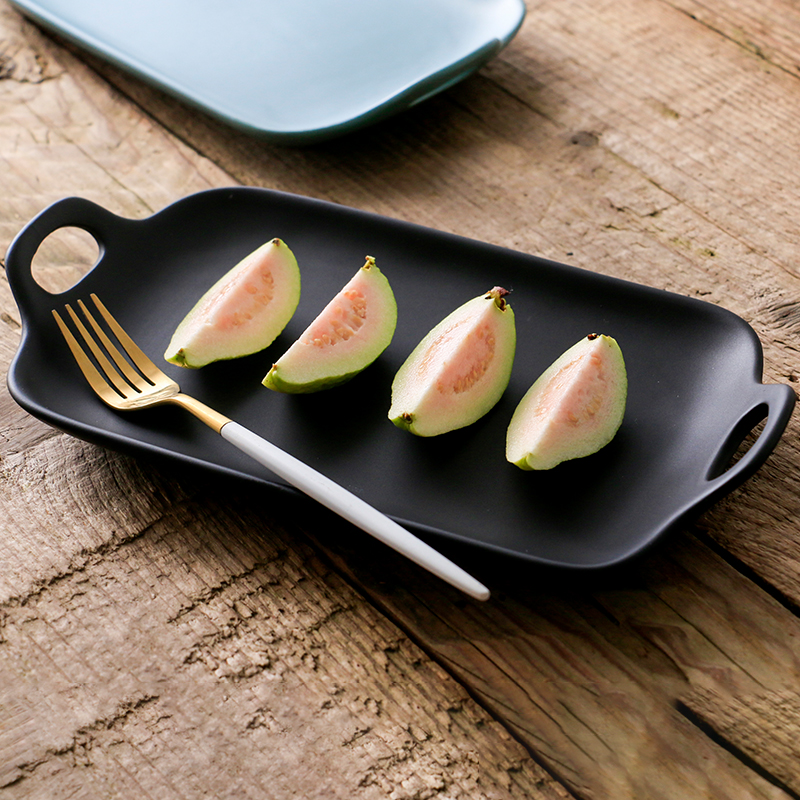 Jingdezhen ceramic plates sweetheart cake fruit bowl 10 - inch boreal Europe style three color inferior smooth ears rectangular plate