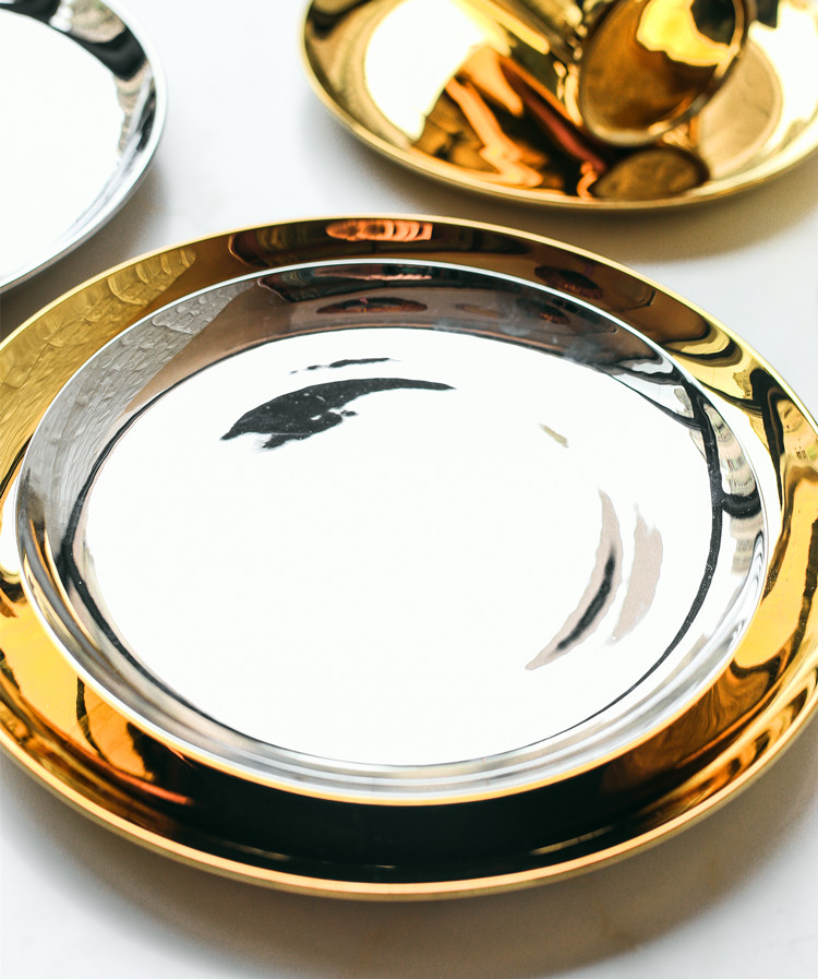 Ins hot golden ceramic gold - plated silver plate dessert fruit snack plate to receive jewelry trays for breakfast