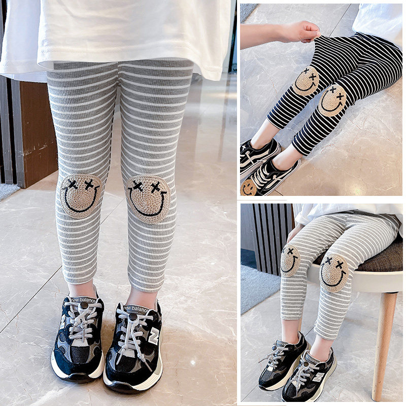 Girl Inside Hitch Pants Spring Autumn Outside Wearing children's autumn and autumn Han version Children's thin baby girl Striped Kiddie Elastic Pants