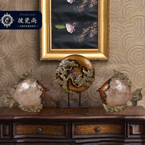 Chinese retro luxury home decoration ornaments three-piece American living room TV cabinet porch Fortune couple fish