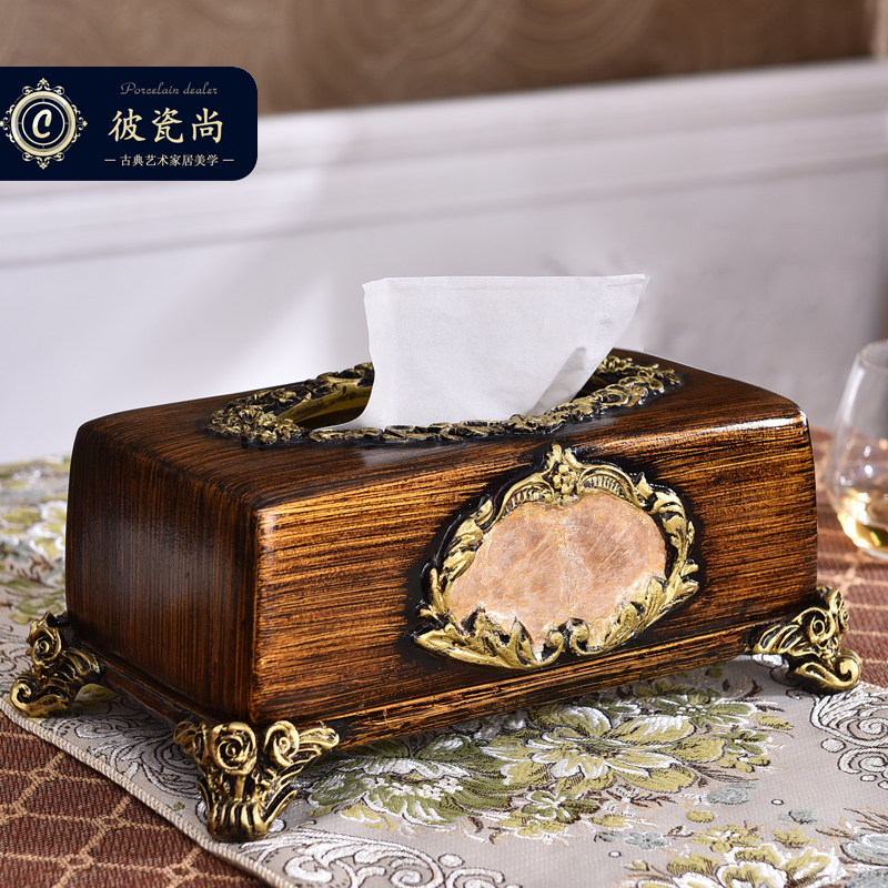 European retro tissue box Large size luxury high-grade toilet paper box American Chinese living Room household coffee table ornaments