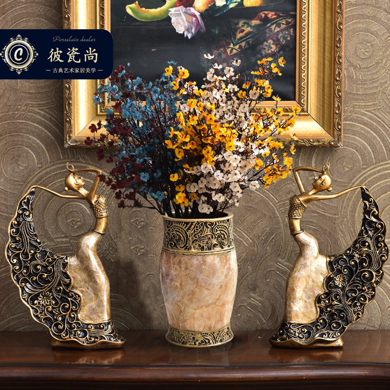 New Chinese luxury dried flower vase decoration three-piece living room TV cabinet Dining table flower arrangement European American decoration