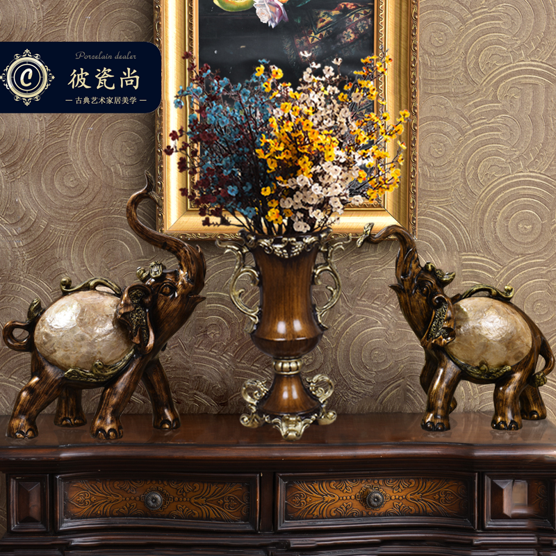 Chinese classical luxury high-end lucky elephant vase decoration three-piece living room entrance TV wine cabinet decoration