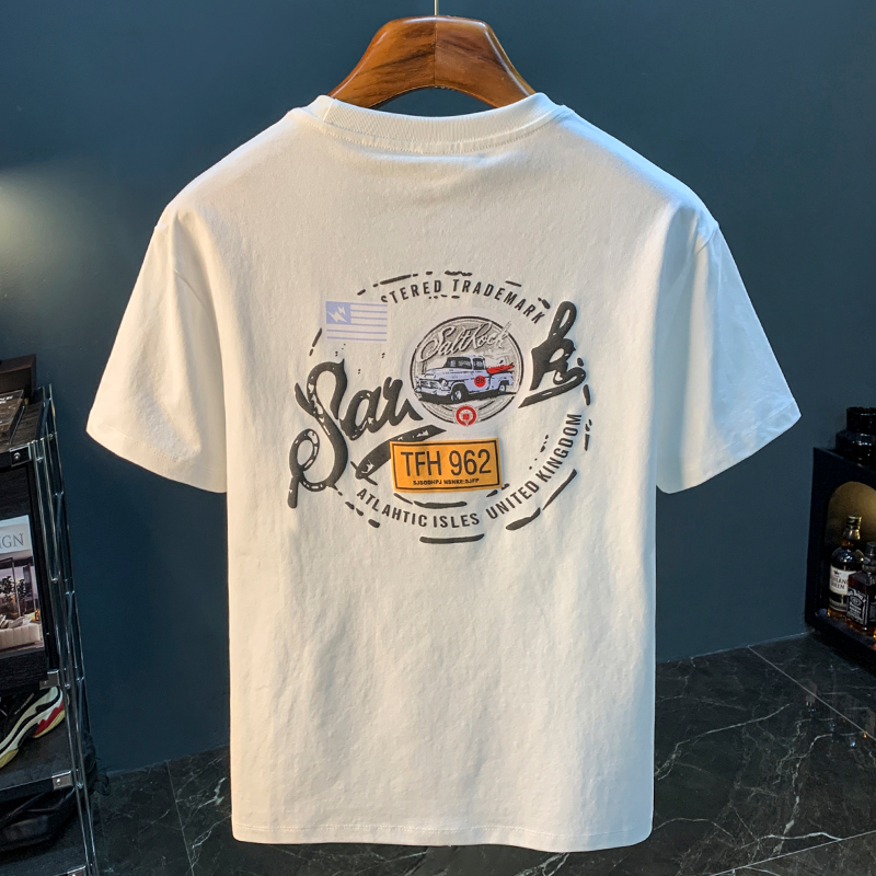 Белая футболка мужская летняя новая высококачественная трендовая футболка с принтом из американского легкого роскошного синьцзянского хлопка, удобная футболка с короткими рукавами